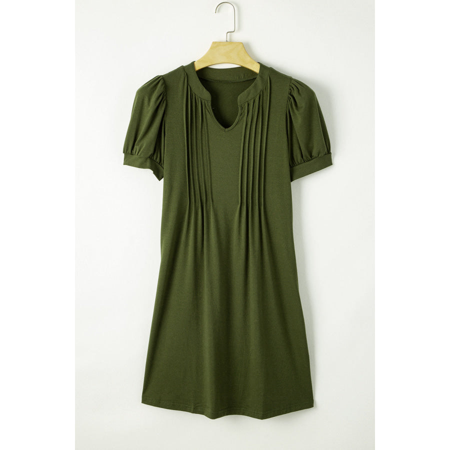 Pin - Tuck Notched Short Sleeve Dress Apparel and Accessories