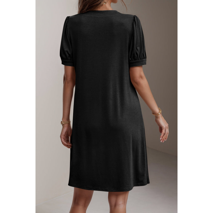 Pin - Tuck Notched Short Sleeve Dress Apparel and Accessories