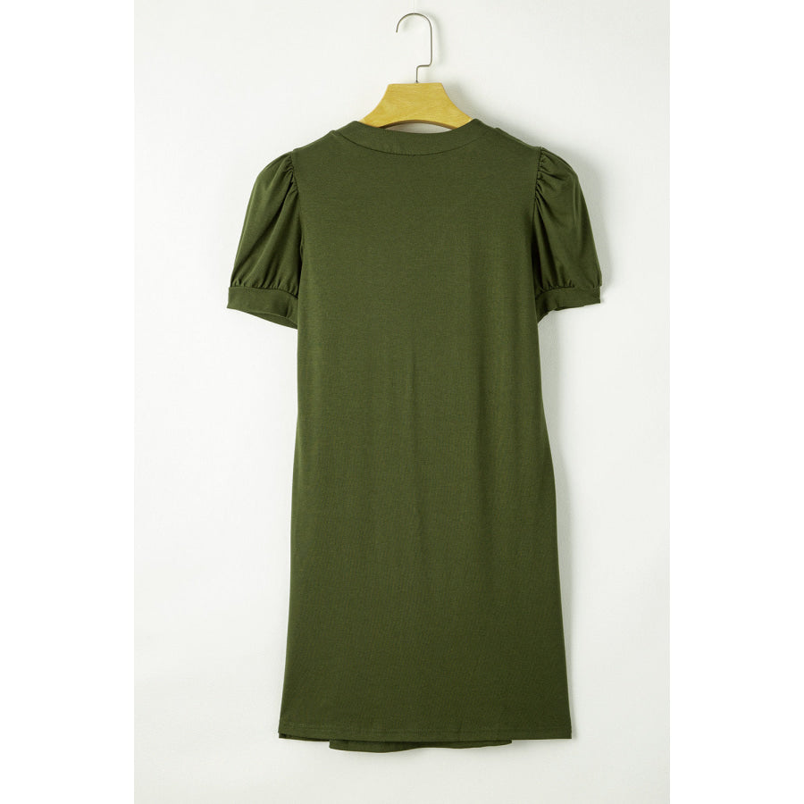 Pin - Tuck Notched Short Sleeve Dress Apparel and Accessories