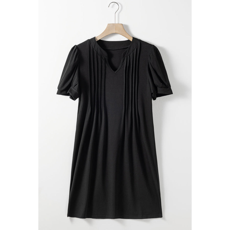 Pin - Tuck Notched Short Sleeve Dress Apparel and Accessories