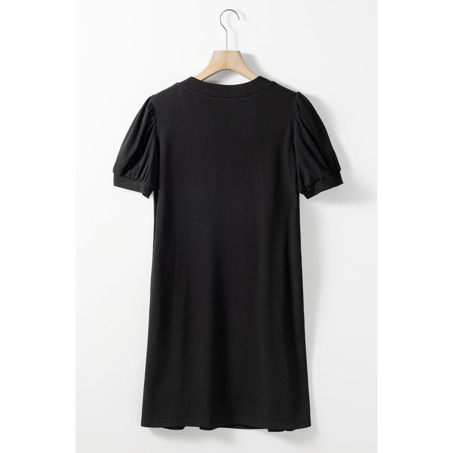 Pin - Tuck Notched Short Sleeve Dress Apparel and Accessories