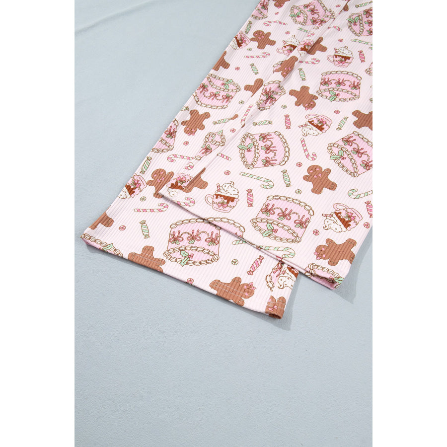 Pink Abstract Christmas Print Long Sleeve Two Piece Lounge Set Loungewear & Sleepwear/Loungewear