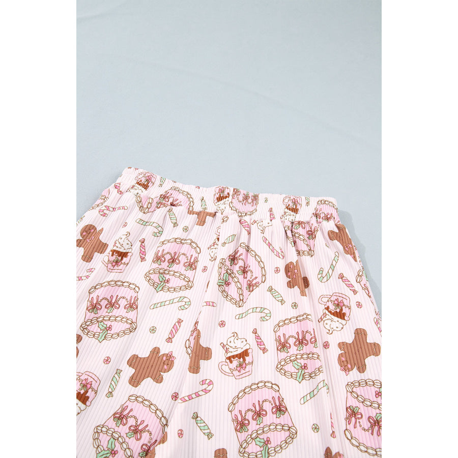 Pink Abstract Christmas Print Long Sleeve Two Piece Lounge Set Loungewear & Sleepwear/Loungewear