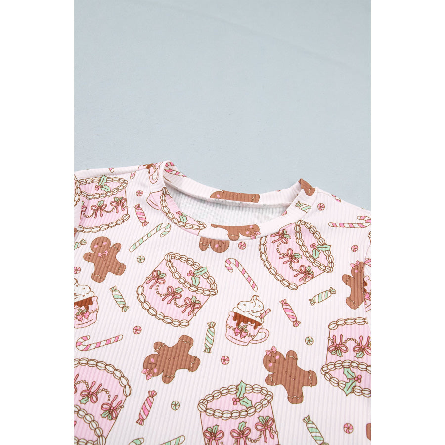 Pink Abstract Christmas Print Long Sleeve Two Piece Lounge Set Loungewear & Sleepwear/Loungewear