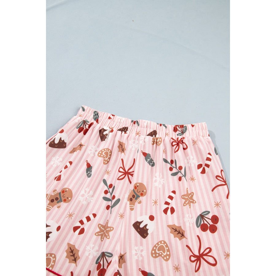 Pink Abstract Christmas Print Short Sleeve Two Piece Lounge Set Loungewear & Sleepwear/Loungewear