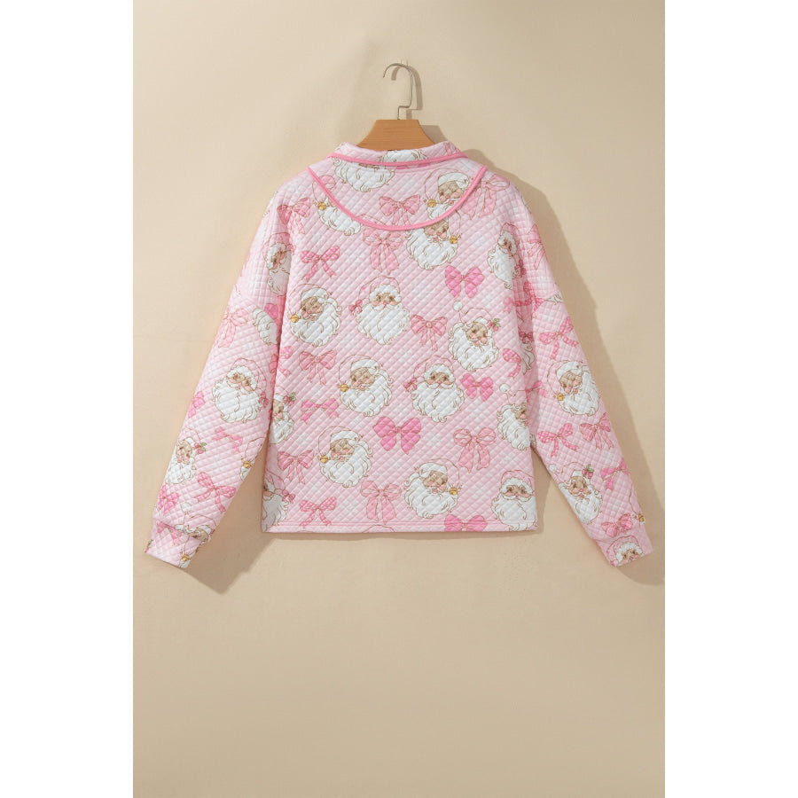 Pink Abstract Christmas Print Zip-Up Collar Long Sleeve Sweatshirt Tops/Sweatshirts & Hoodies