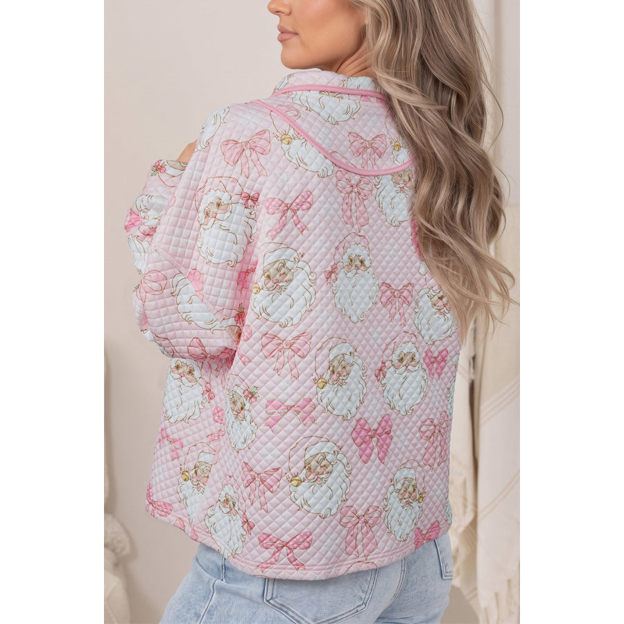 Pink Abstract Christmas Print Zip-Up Collar Long Sleeve Sweatshirt Tops/Sweatshirts & Hoodies
