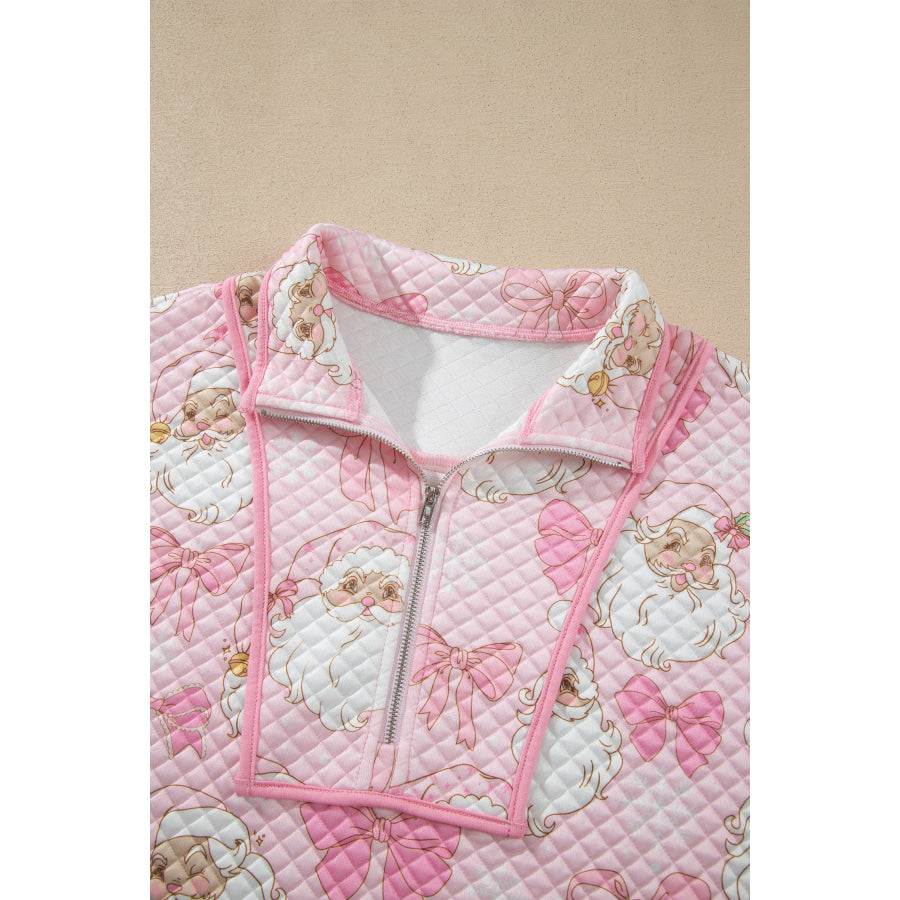 Pink Abstract Christmas Print Zip-Up Collar Long Sleeve Sweatshirt Tops/Sweatshirts & Hoodies