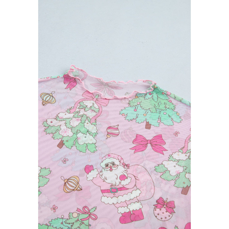 Pink Abstract Print Stand Neck Slim Fit Long Sleeve Top Tops/Long Sleeve Tops