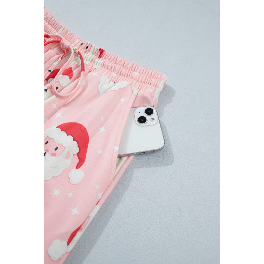 Pink Abstract Santa Pattern Long Sleeve Two Piece Shift Lounge Set Loungewear & Sleepwear/Loungewear