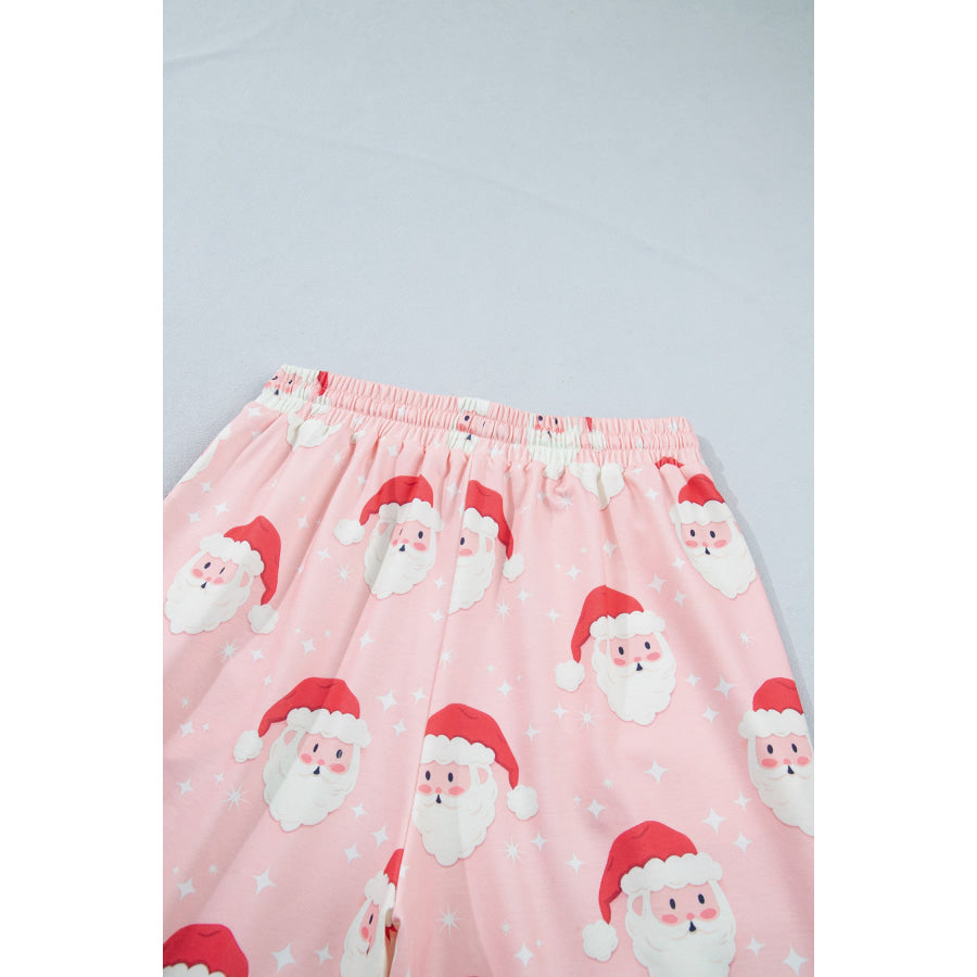 Pink Abstract Santa Pattern Long Sleeve Two Piece Shift Lounge Set Loungewear & Sleepwear/Loungewear