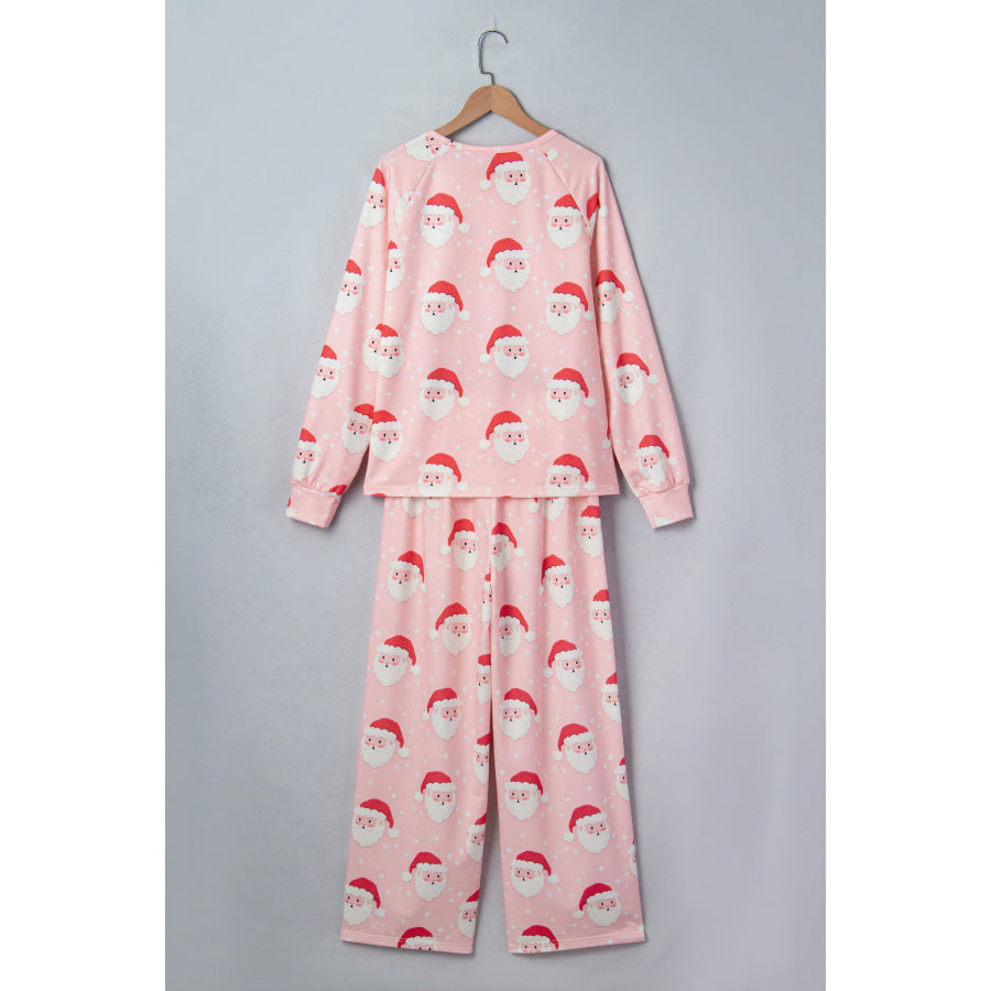 Pink Abstract Santa Pattern Long Sleeve Two Piece Shift Lounge Set Loungewear & Sleepwear/Loungewear