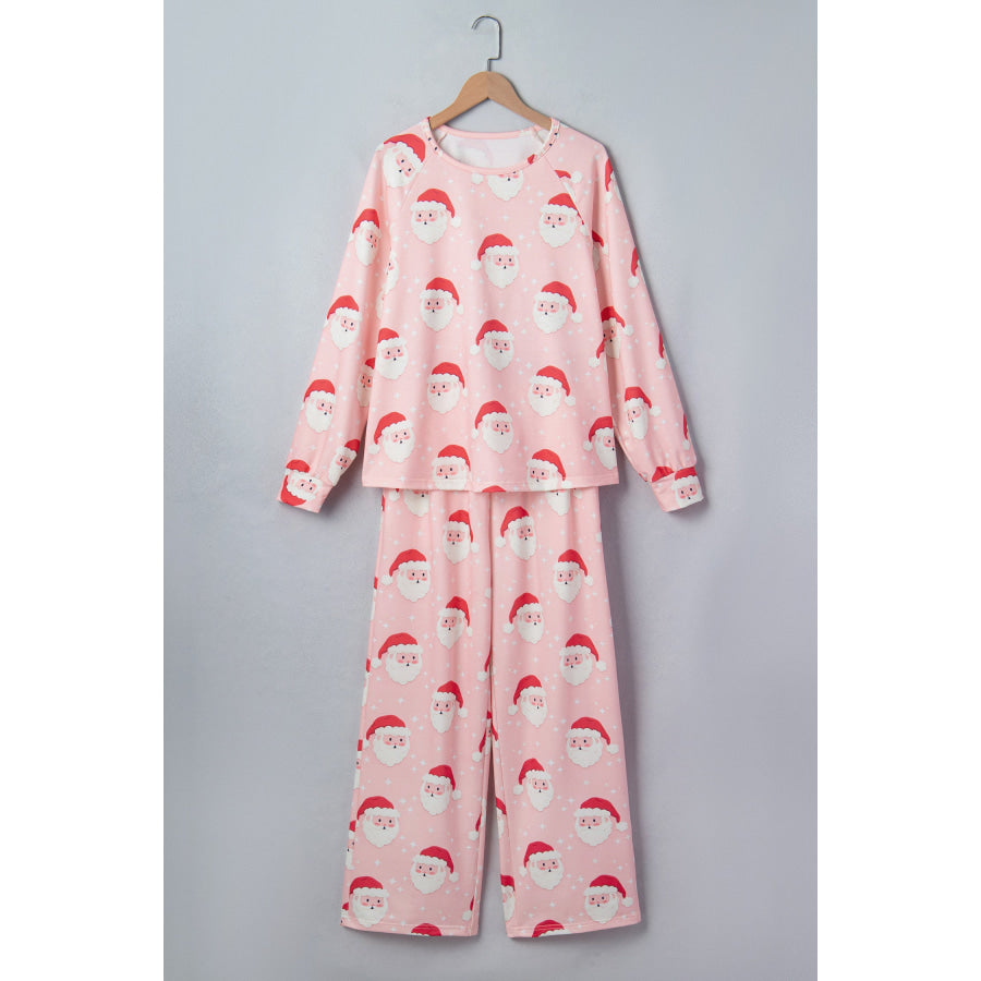 Pink Abstract Santa Pattern Long Sleeve Two Piece Shift Lounge Set Loungewear & Sleepwear/Loungewear