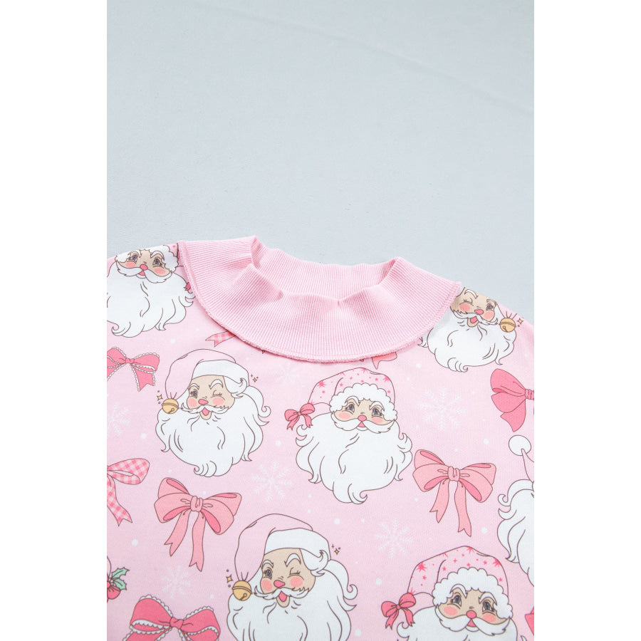 Pink Abstract Santa Print Drop Shoulder High Neck Sweatshirt Tops/Sweatshirts & Hoodies