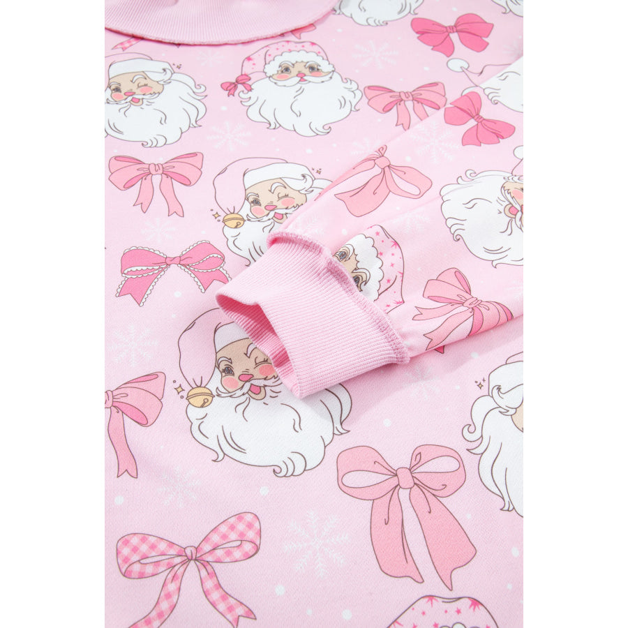 Pink Abstract Santa Print Drop Shoulder High Neck Sweatshirt Tops/Sweatshirts & Hoodies