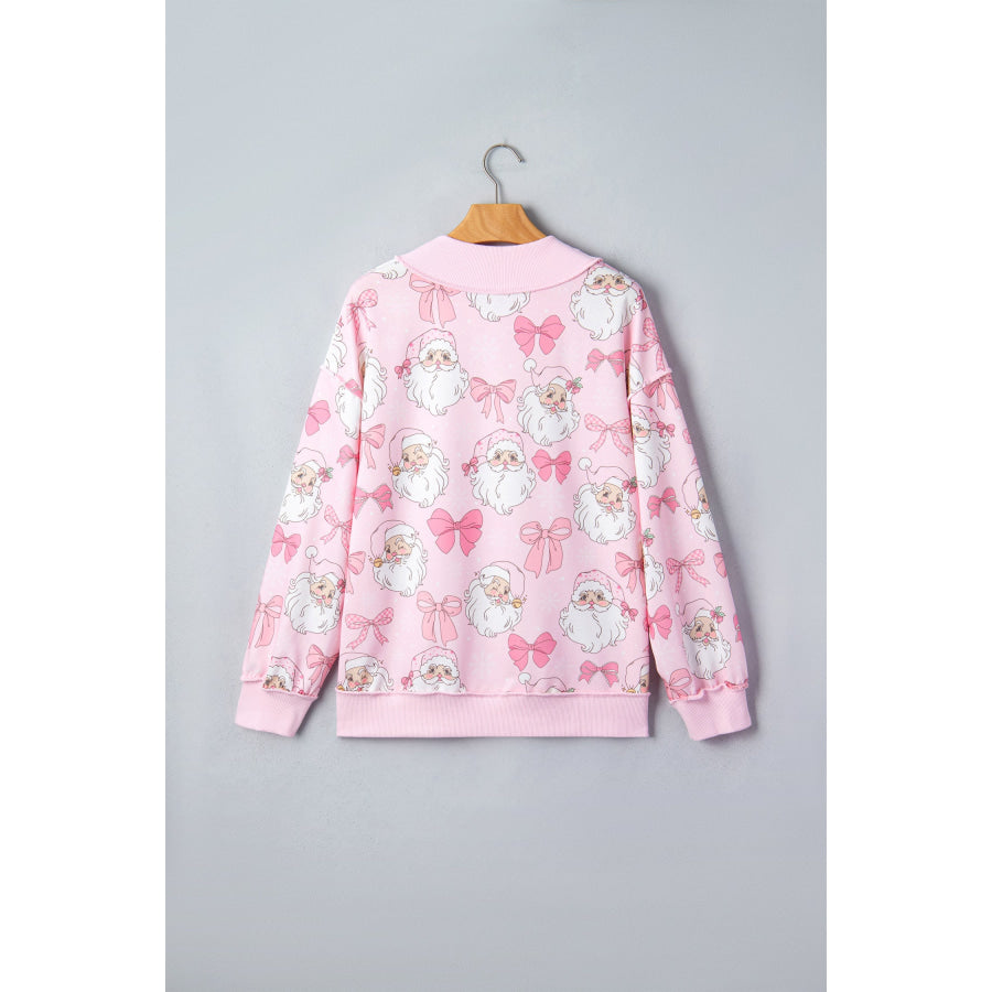 Pink Abstract Santa Print Drop Shoulder High Neck Sweatshirt Tops/Sweatshirts & Hoodies