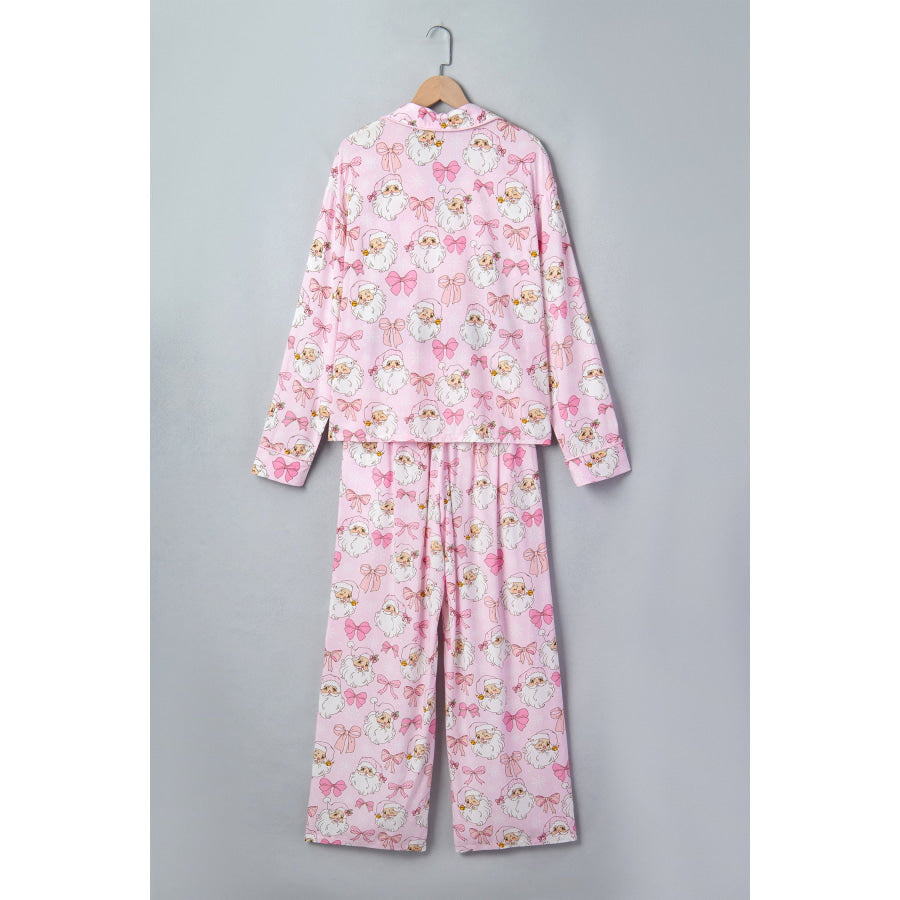 Pink Abstract Santa Print Long Sleeve Full-Length 2Pcs Lounge Set Loungewear & Sleepwear/Loungewear