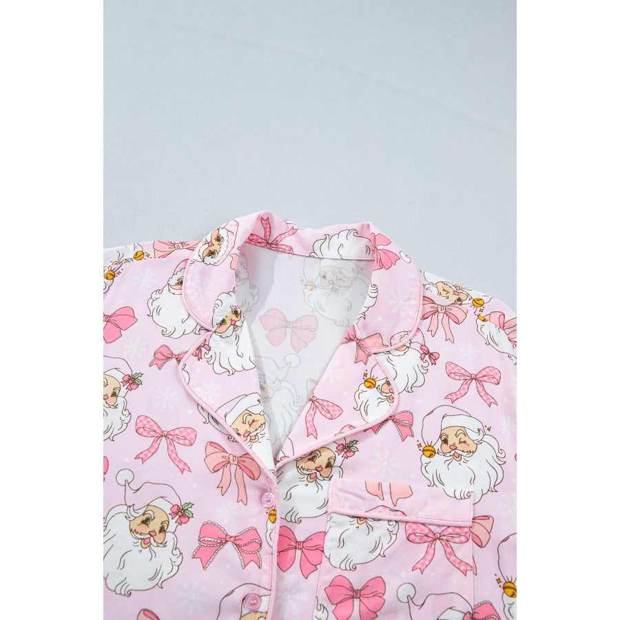 Pink Abstract Santa Print Long Sleeve Full-Length 2Pcs Lounge Set Loungewear & Sleepwear/Loungewear