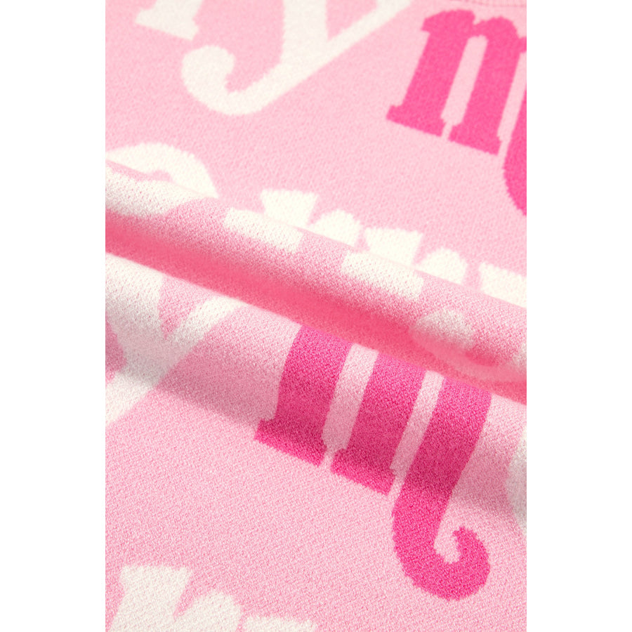 Pink All Over Merry Me Graphic Round Neck Knit Sweater Sweaters & Cardigans/Sweaters