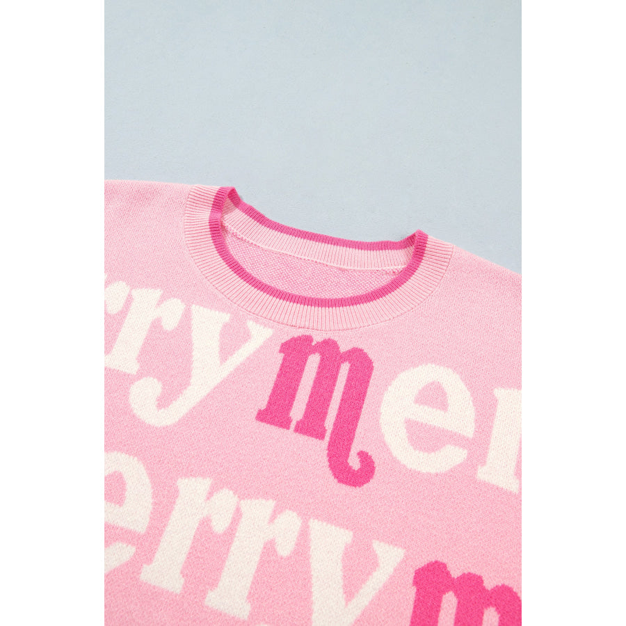 Pink All Over Merry Me Graphic Round Neck Knit Sweater Sweaters & Cardigans/Sweaters