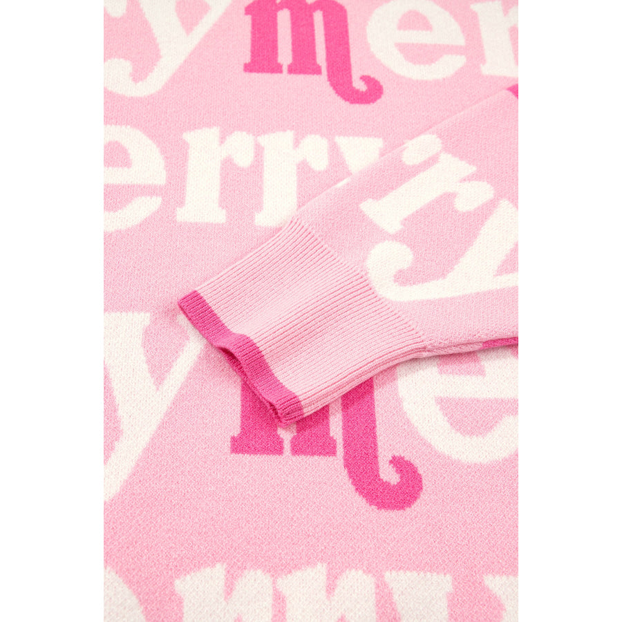 Pink All Over Merry Me Graphic Round Neck Knit Sweater Sweaters & Cardigans/Sweaters