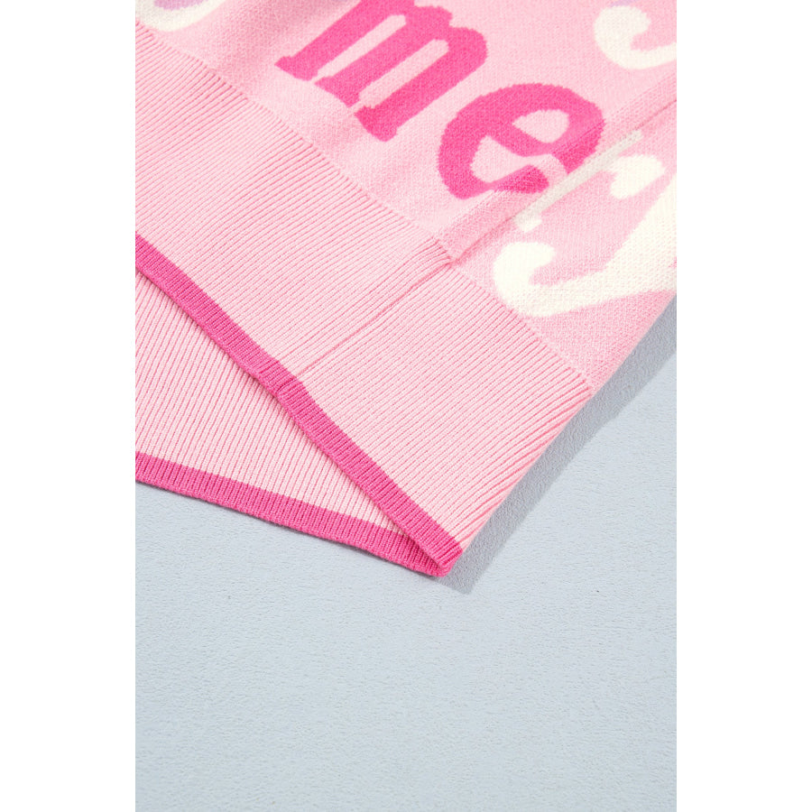 Pink All Over Merry Me Graphic Round Neck Knit Sweater Sweaters & Cardigans/Sweaters