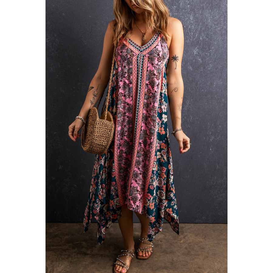 Pink Bohemian Floral Patchwork Print Long Sundress Dresses/Floral Dresses