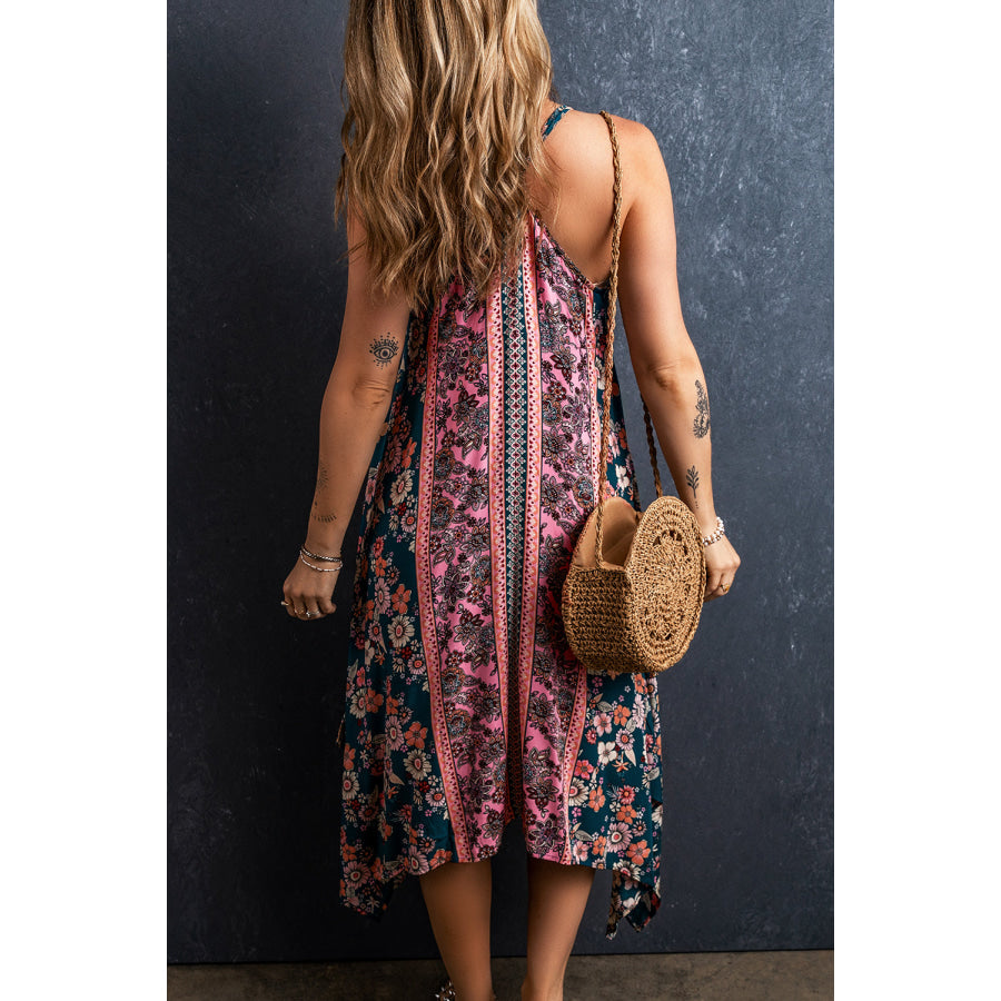 Pink Bohemian Floral Patchwork Print Long Sundress Dresses/Floral Dresses