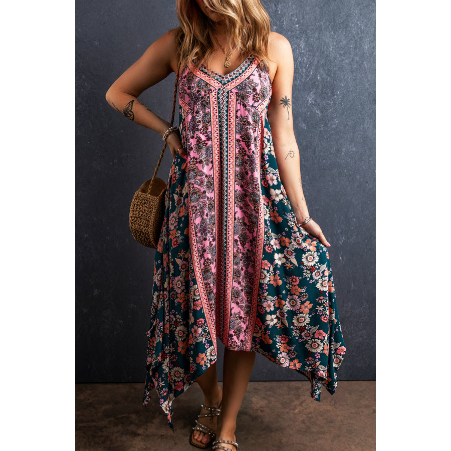 Pink Bohemian Floral Patchwork Print Long Sundress Pink / S / 100% Viscose Dresses/Floral Dresses