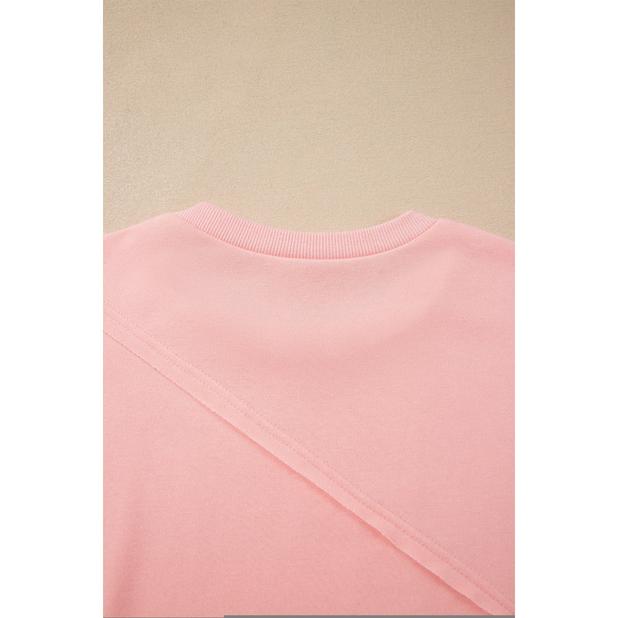 Pink Colorblock Striped Patchwork Long Sleeve Round Neck Blouse Tops/Long Sleeve Tops