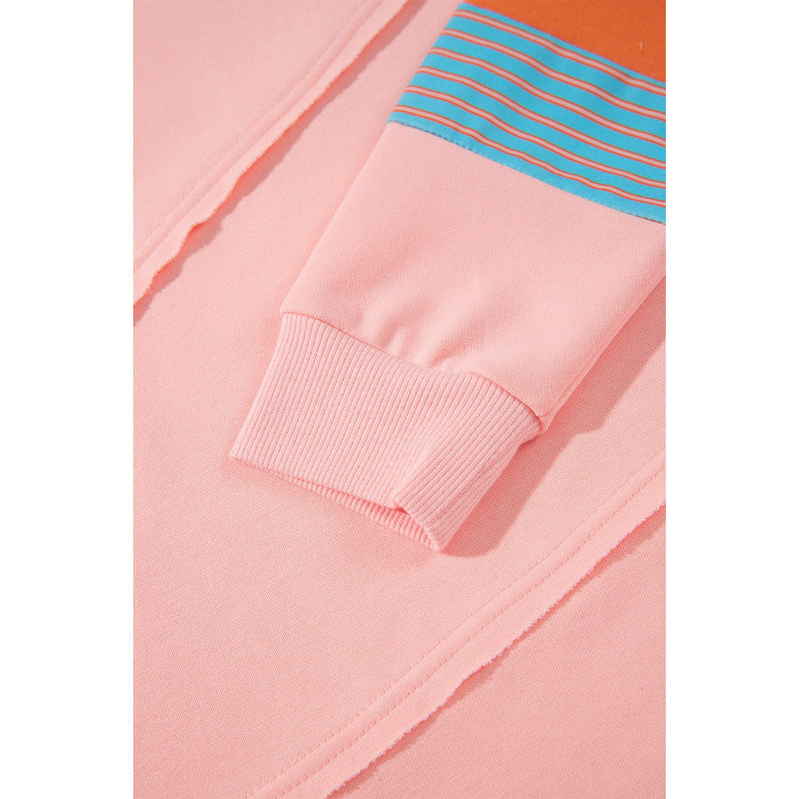 Pink Colorblock Striped Patchwork Long Sleeve Round Neck Blouse Tops/Long Sleeve Tops