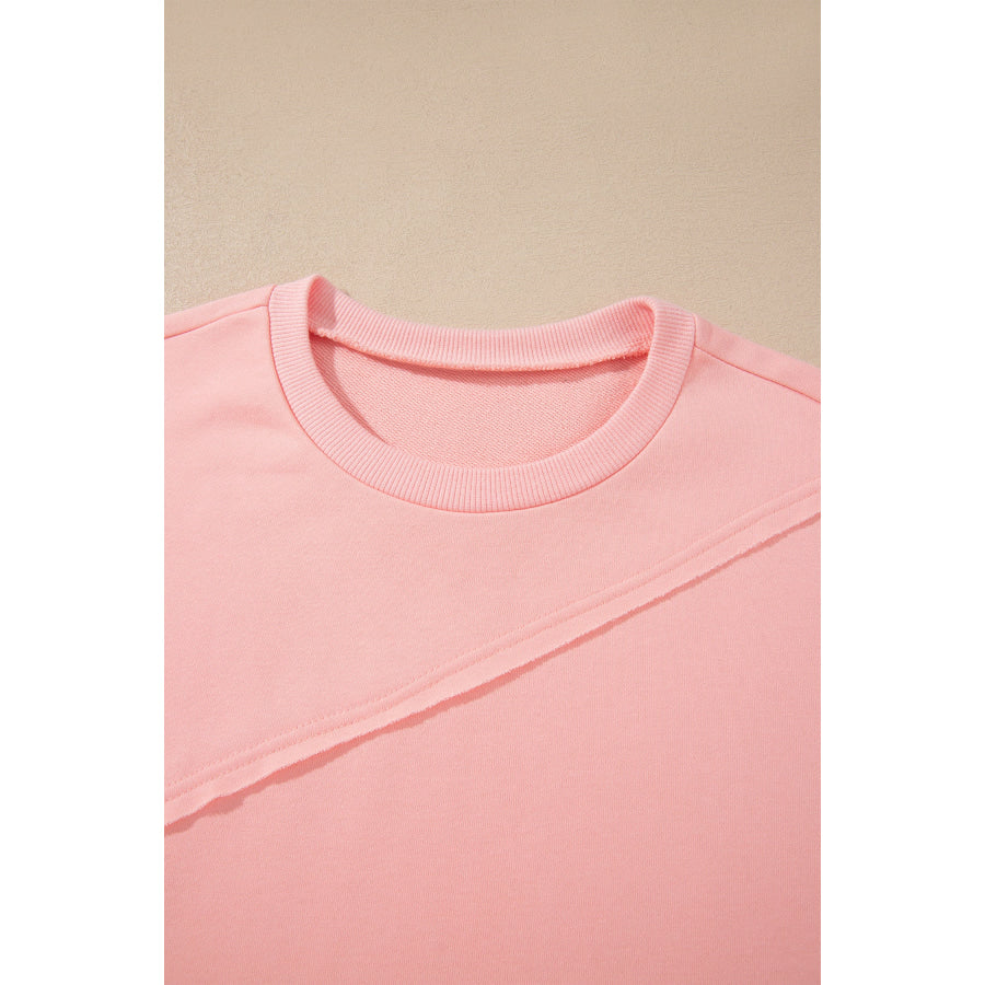 Pink Colorblock Striped Patchwork Long Sleeve Round Neck Blouse Tops/Long Sleeve Tops
