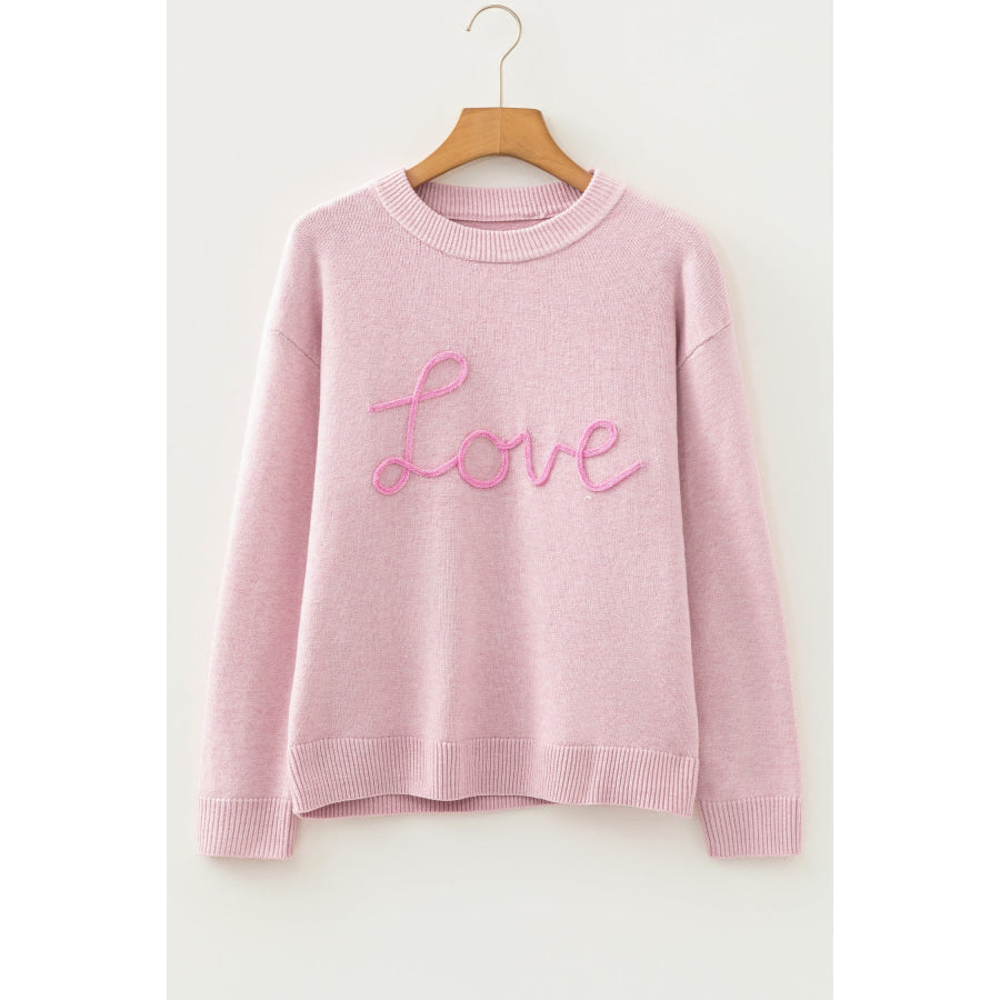 Pink Corded Love Script Graphic Baggy Sweater Sweaters & Cardigans/Sweaters