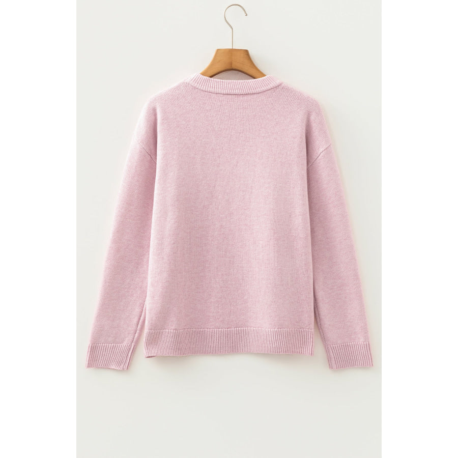 Pink Corded Love Script Graphic Baggy Sweater Sweaters & Cardigans/Sweaters