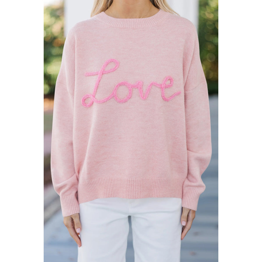 Pink Corded Love Script Graphic Baggy Sweater Sweaters & Cardigans/Sweaters