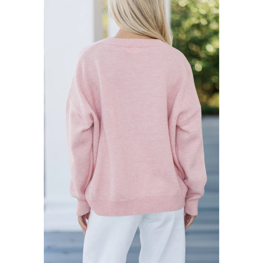 Pink Corded Love Script Graphic Baggy Sweater Sweaters & Cardigans/Sweaters