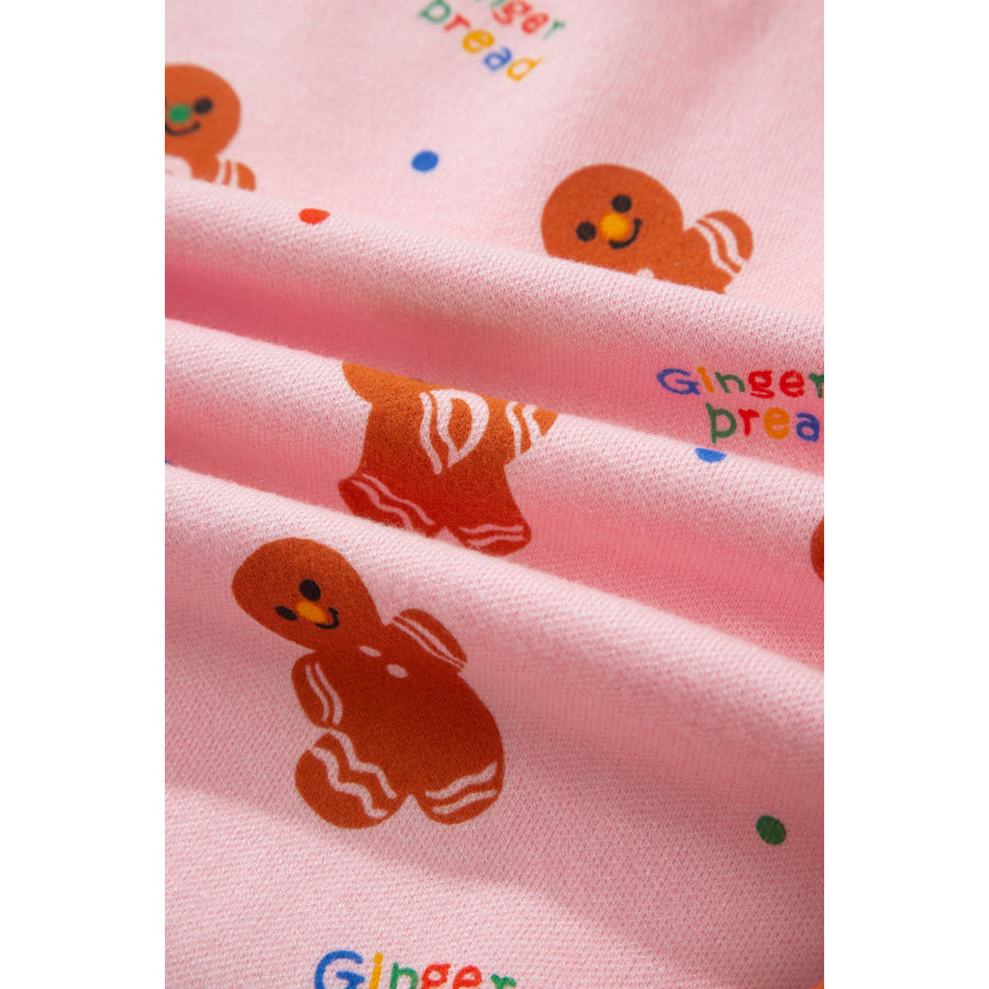 Pink Festive Gingerbread Pattern Long Sleeve Round Neck Sweater Sweaters & Cardigans/Sweaters
