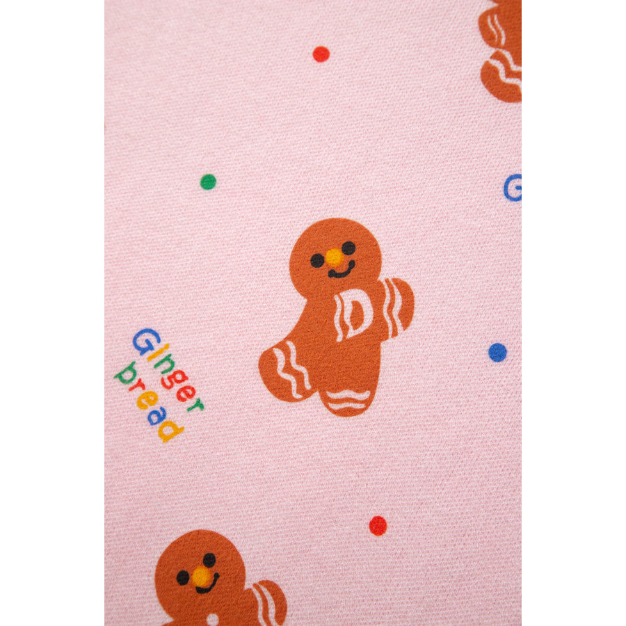 Pink Festive Gingerbread Pattern Long Sleeve Round Neck Sweater Sweaters & Cardigans/Sweaters