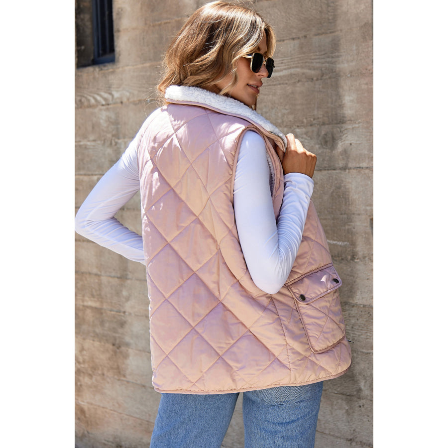 Pink Fleece Lined Quilted Vest Coats Outerwear/Vests