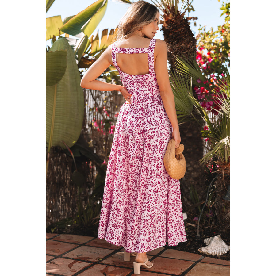 Pink Floral Cutout Back Empire Waist Sleeveless Maxi Dress Dresses/Maxi Dresses