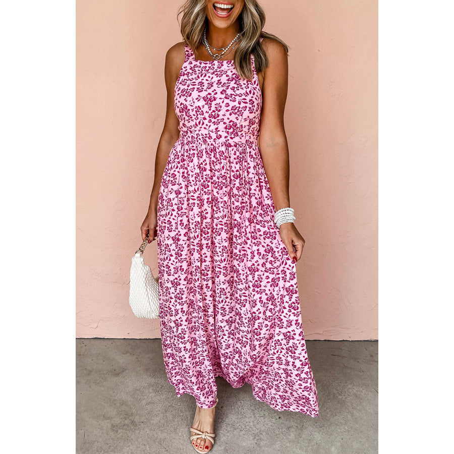 Pink Floral Cutout Back Empire Waist Sleeveless Maxi Dress Dresses/Maxi Dresses
