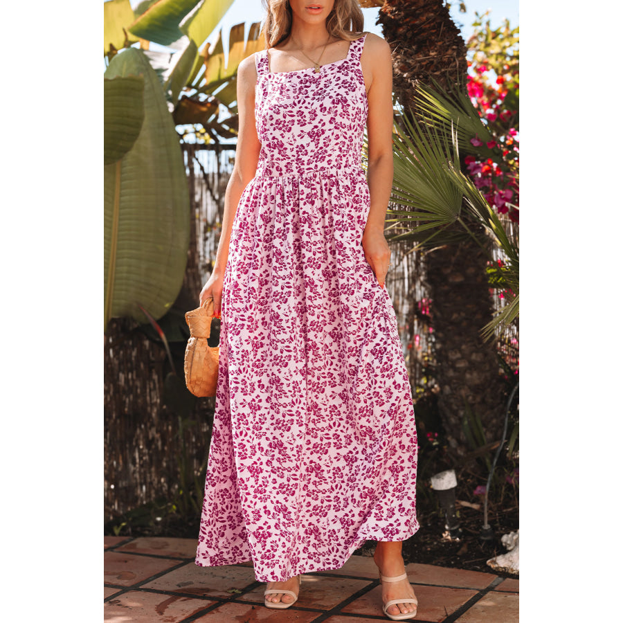 Pink Floral Cutout Back Empire Waist Sleeveless Maxi Dress Dresses/Maxi Dresses