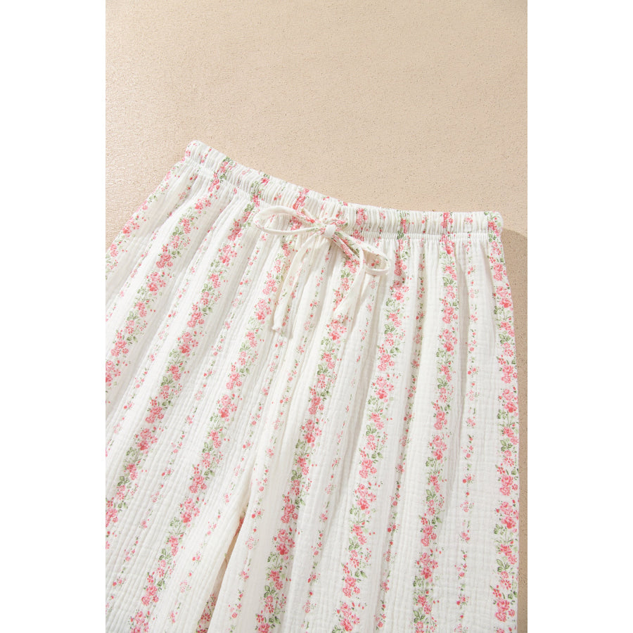 Pink Floral Print Long Sleeve Button Front Shirt Pajama Pant Set Loungewear & Sleepwear/Loungewear