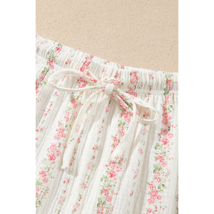 Pink Floral Print Long Sleeve Button Front Shirt Pajama Pant Set Loungewear & Sleepwear/Loungewear