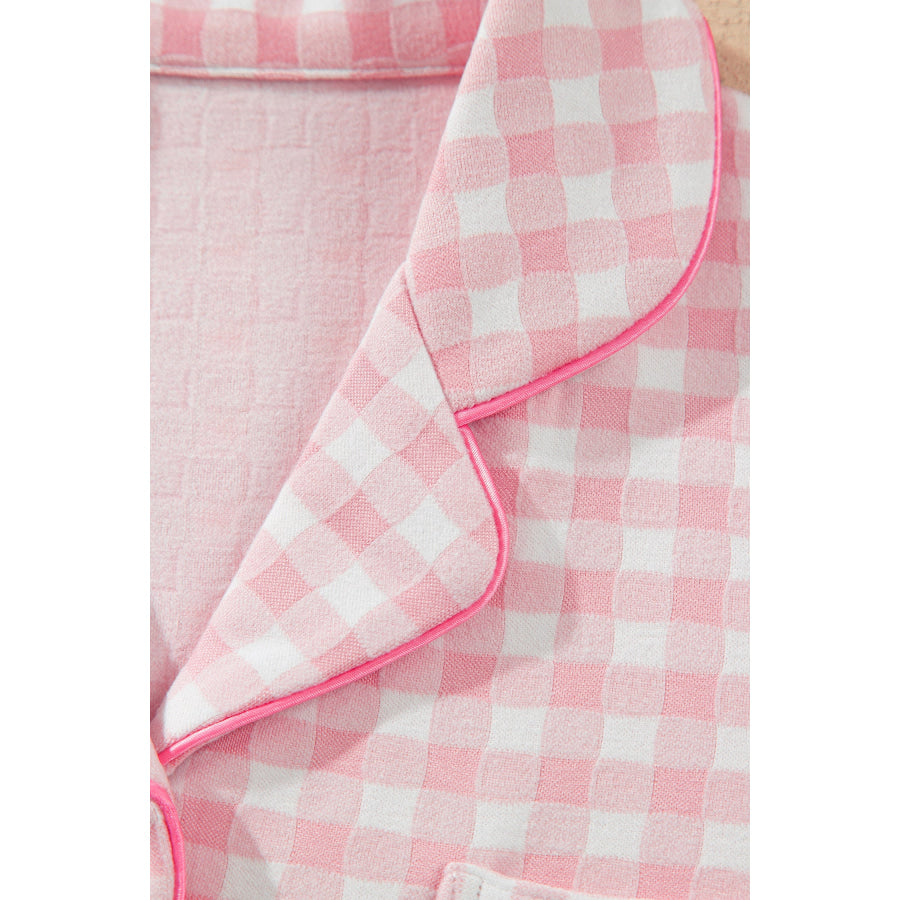 Pink Gingham Long Sleeve Lapel Shirt 2pcs Pajama Pant Set Loungewear & Sleepwear/Loungewear