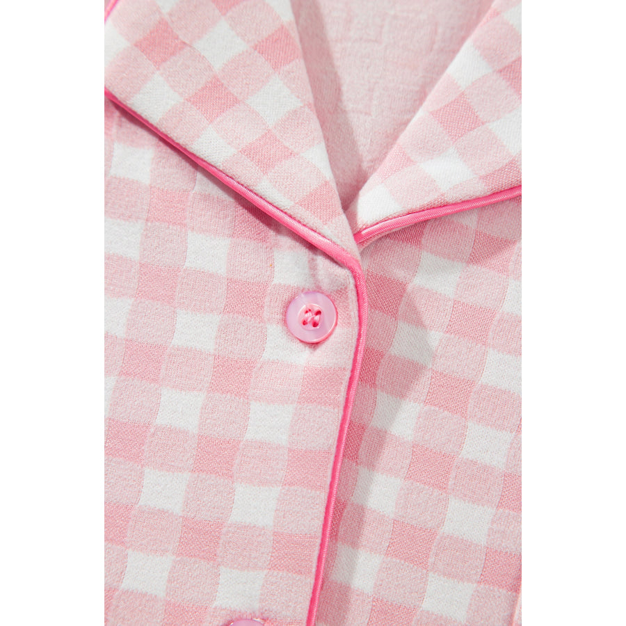 Pink Gingham Long Sleeve Lapel Shirt 2pcs Pajama Pant Set Loungewear & Sleepwear/Loungewear