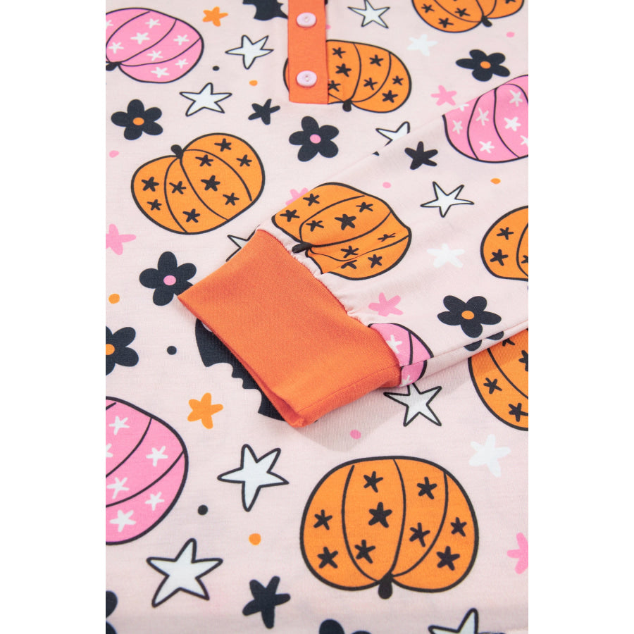 Pink Halloween Pumpkin Print Long Sleeve Home Wear Lounge Set Loungewear & Sleepwear/Loungewear