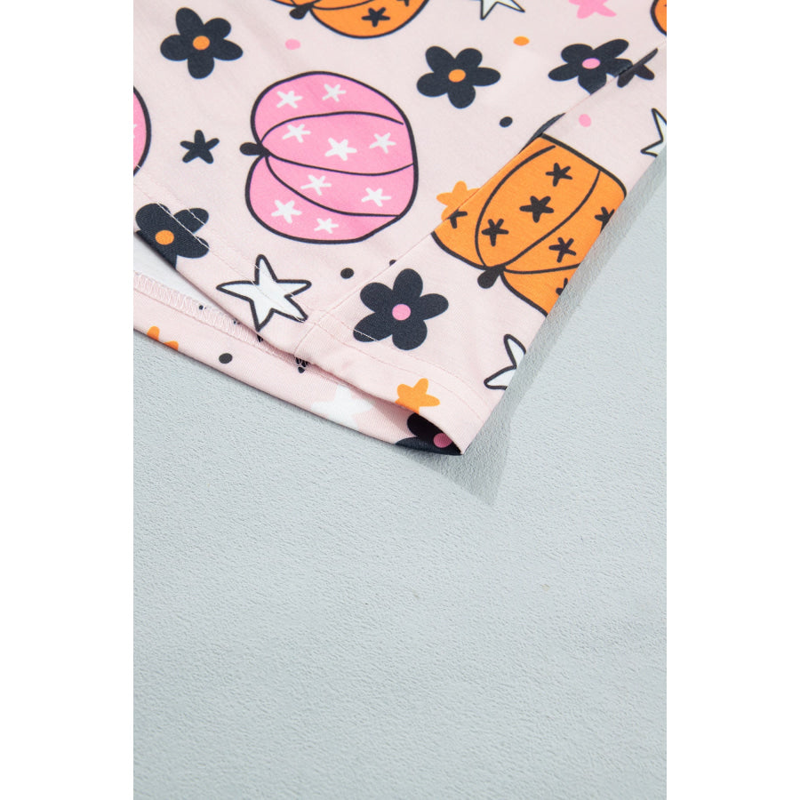 Pink Halloween Pumpkin Print Long Sleeve Home Wear Lounge Set Loungewear & Sleepwear/Loungewear