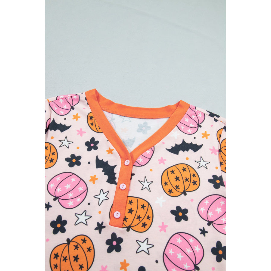 Pink Halloween Pumpkin Print Long Sleeve Home Wear Lounge Set Loungewear & Sleepwear/Loungewear