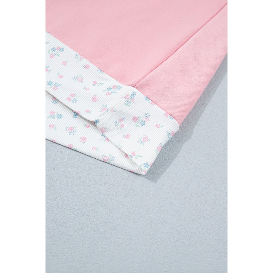 Pink High Neck Floral Patch Embroidery Long Sleeve Sweatshirt Tops/Sweatshirts & Hoodies
